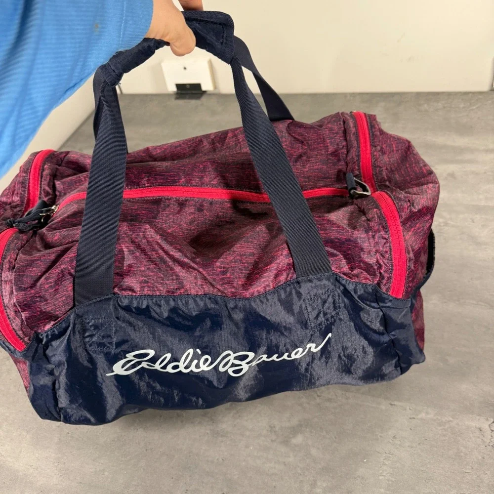 Eddie Bauer Duffel Bag Unisex 40L Red Navy Stowaway Packable Travel‎ Gym